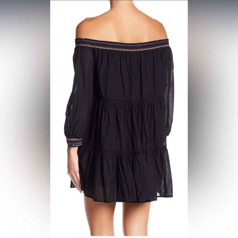 Free People Black Floral Embroidered Off The Shoulder Sunbeams Mini Dress XS - Picture 2 of 16